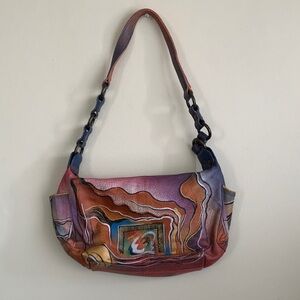 Anuschka Hand Painted Leather Hidden Window Shoulder Bag